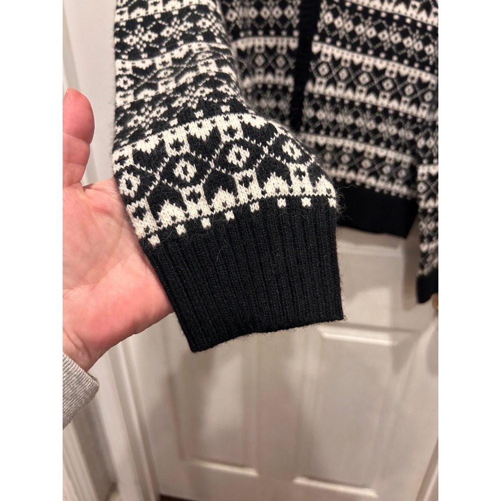Talbots XL Black White Fair Isle Lambswool Angora Cashmere Cardigan Sweater - Picture 5 of 7